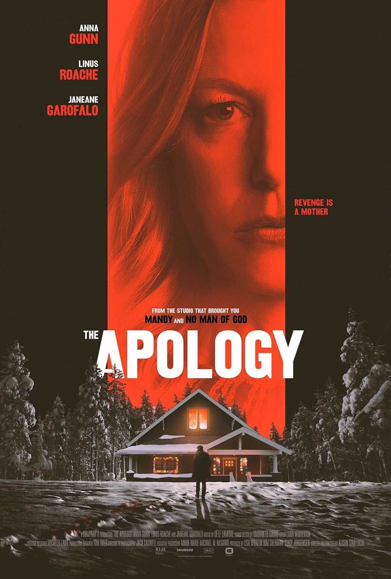 Theatrical poster for The Apology. Poster courtesy of RLJE Films/Shudder/AMC+.